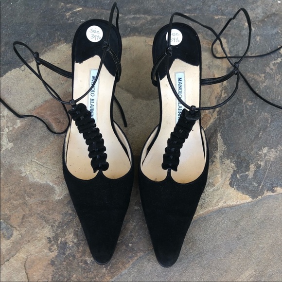 Manolo Blahnik Suede Lace Up Heels 39.5 - Picture 8 of 12